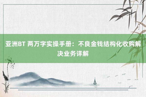 亚洲BT 两万字实操手册：不良金钱结构化收购解决业务详解